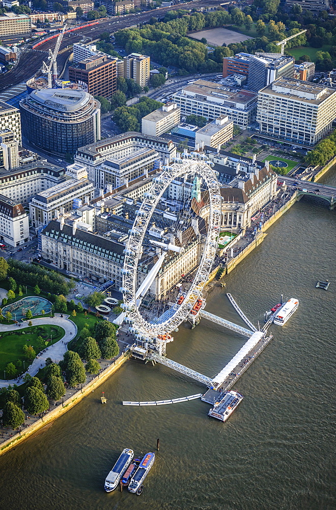 Aerial view of London cityscape and river, England