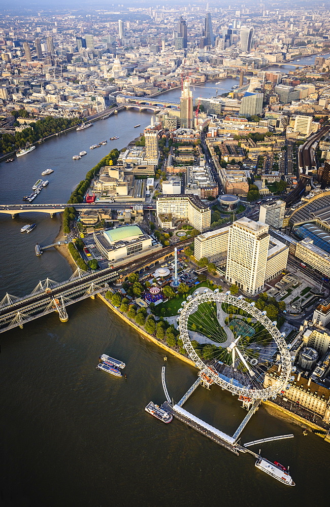Aerial view of London cityscape and river, England