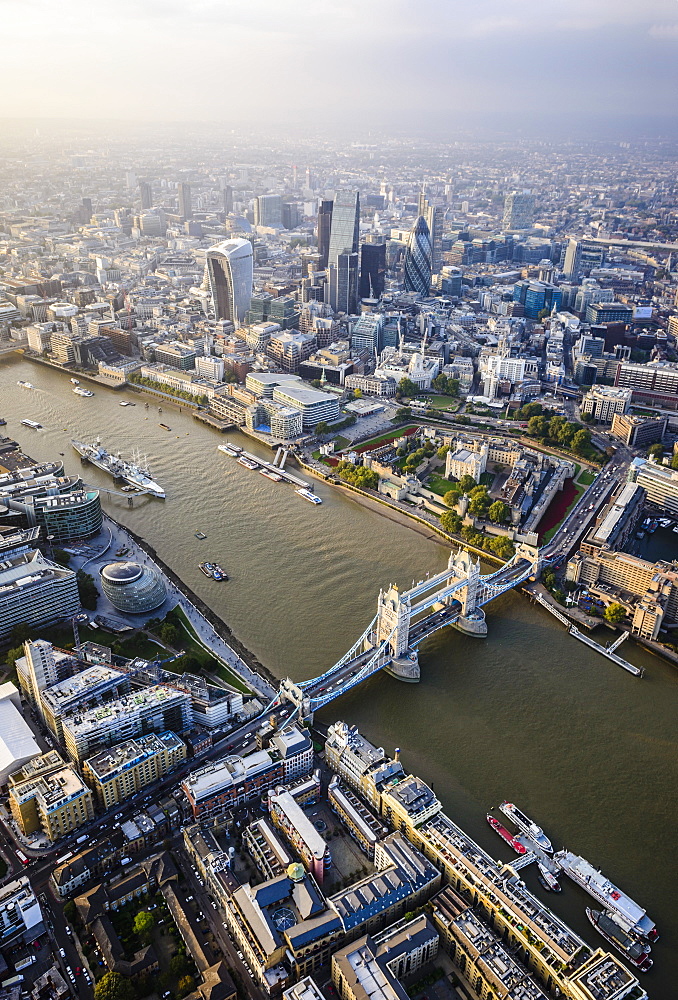 Aerial view of London cityscape and river, England