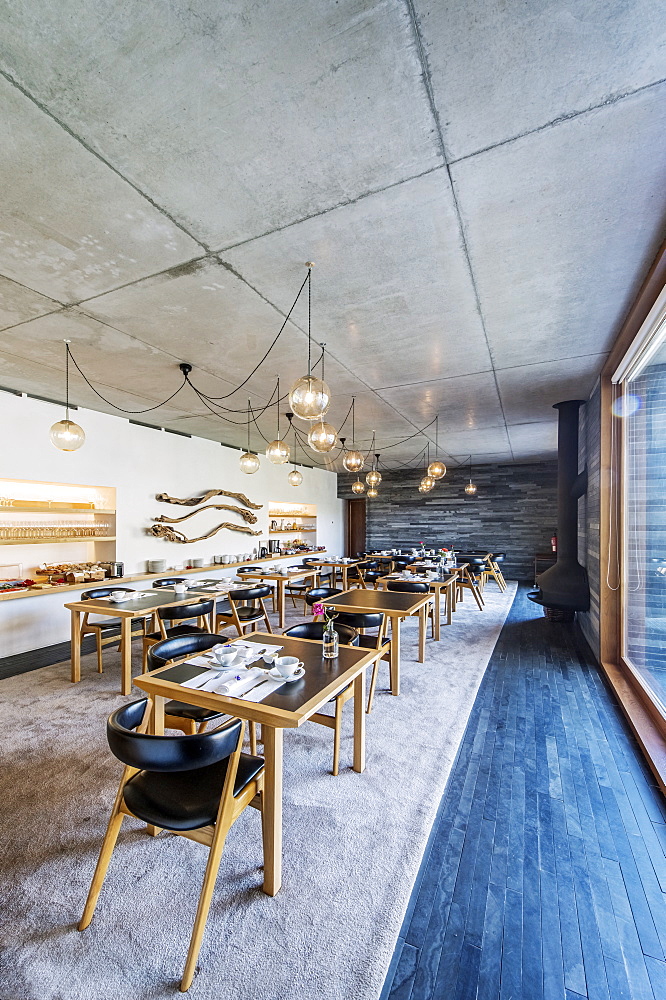 Tables and chairs in modern cafe, Peso da Regua, Vila Real, Portugal