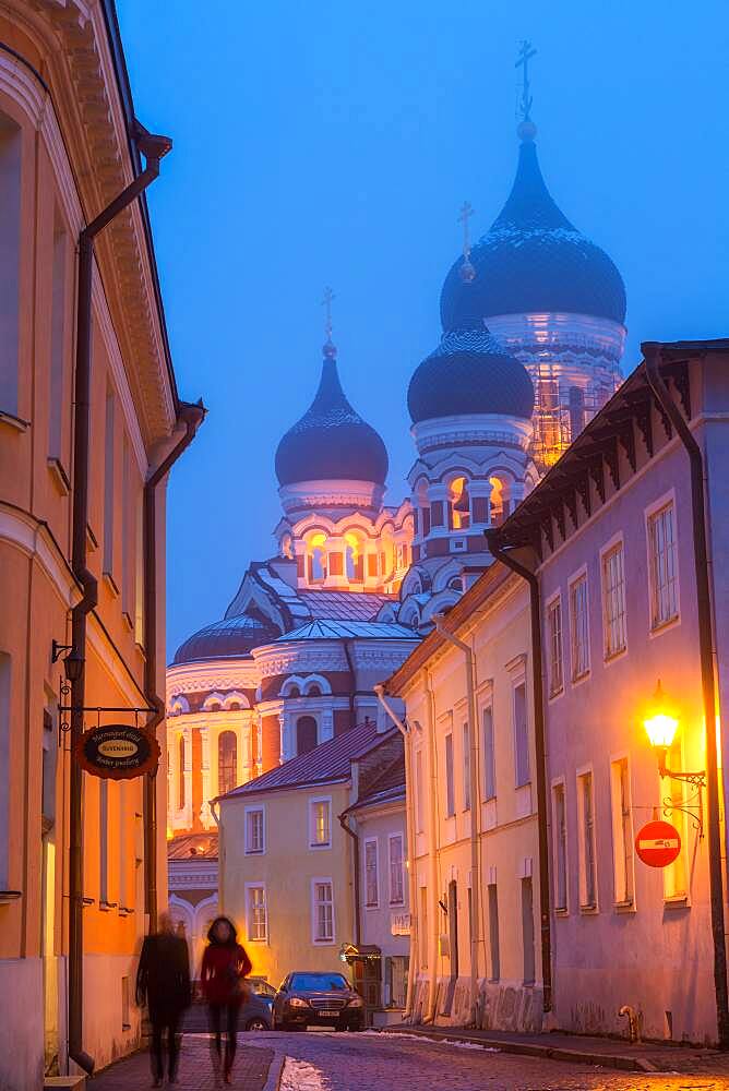 Alexander Nevsky Church in the Old Town at dusk, Tallinn, Estonia