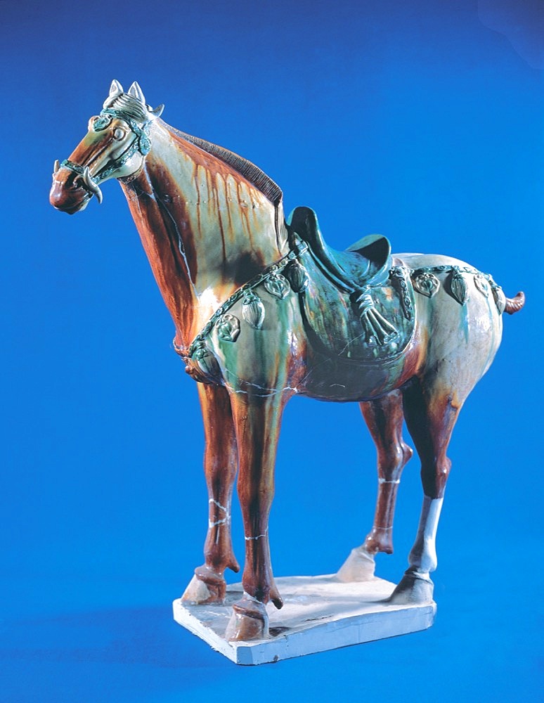 Three colored pottery horse