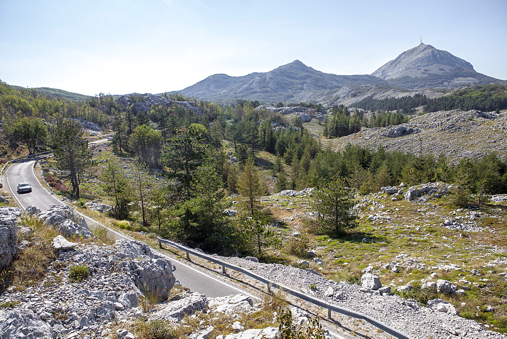 Views of Lovcen National Park with Njegos's Mausoleum in the distance, Montenegro, Europe