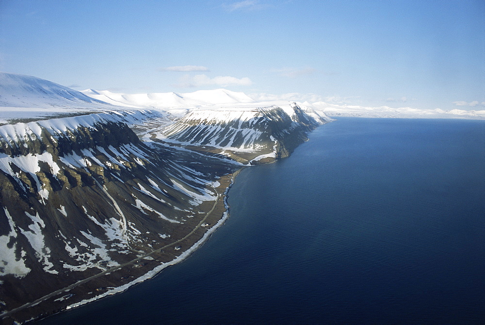 Fjords along south-west coast of Svalbaard / Sptisbergen from the air. Norway