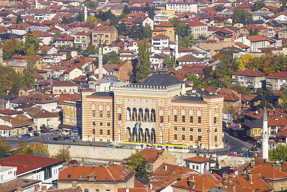 View of City looking towards City Hall, Sarajevo, Bosnia and Herzegovina, Europe