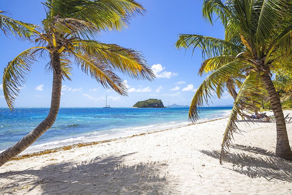 Petit Bateau with Jamesby in the distance, Tobago Cays, The Grenadines, St. Vincent and The Grenadines, West Indies, Caribbean, Central America