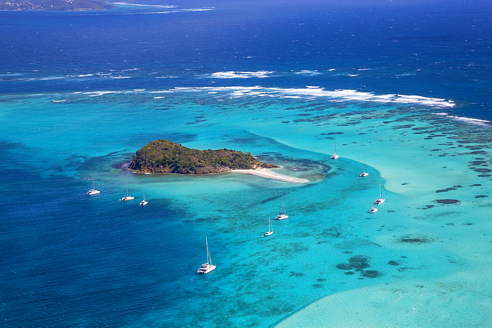 Aerial view of Baradal, Tobago Cays, The Grenadines, St. Vincent and The Grenadines, West Indies, Caribbean, Central America