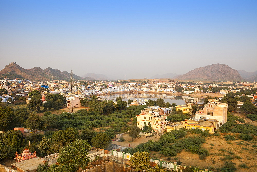 Aerial view of Pushkar, Rajasthan, India, Asia