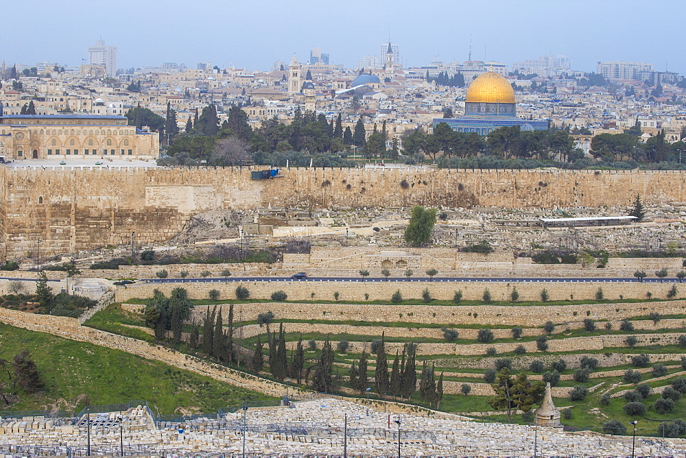 View of Mount of Olives and Dome of the Rock, Jerusalem, Israel Middle East