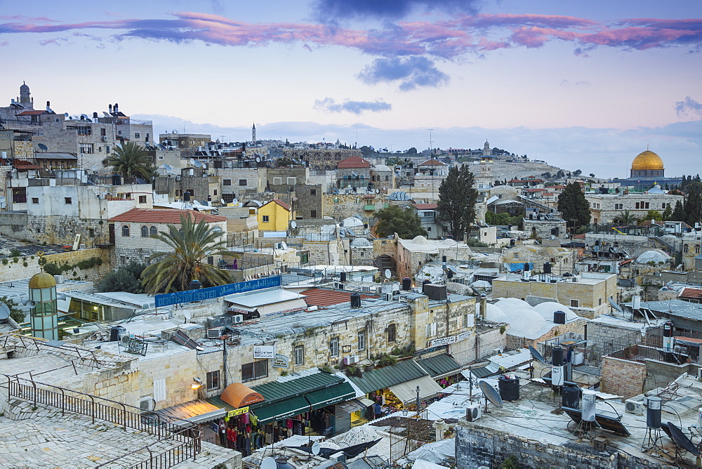 View over Muslim Quarter towards Dome of the Rock, Jerusalem, Israel, Middle East