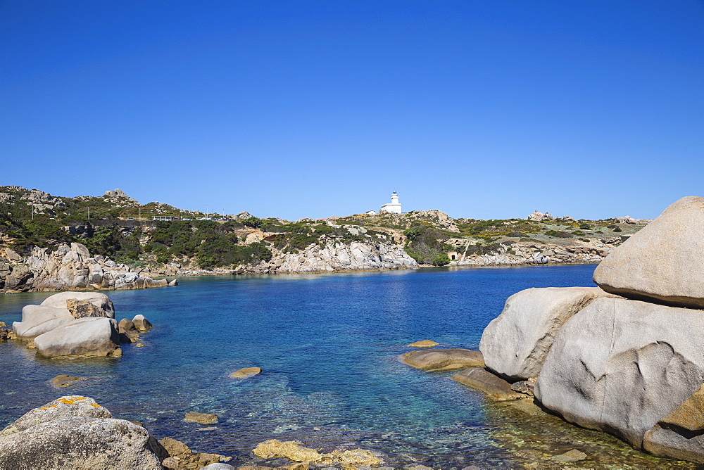 Cala Spinosa cove and Lighthouse at Capo Testa, Santa Teresa Gallura, Sardinia, Italy, Mediterranean, Europe