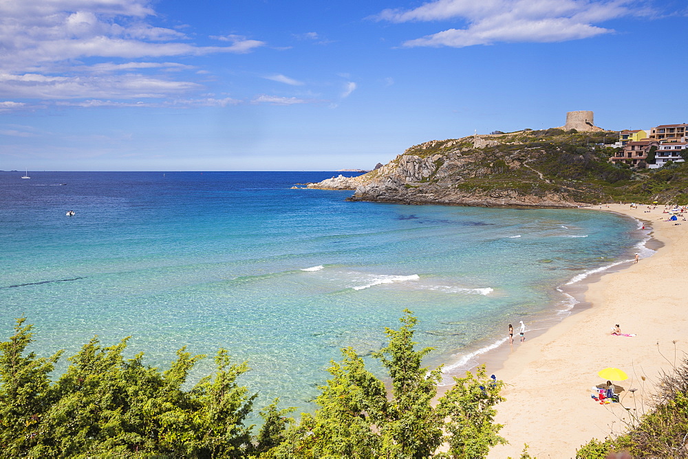 Rena Bianca beach and Longosardo Tower, Santa Teresa Gallura, Sardinia, Italy, Mediterranean, Europe