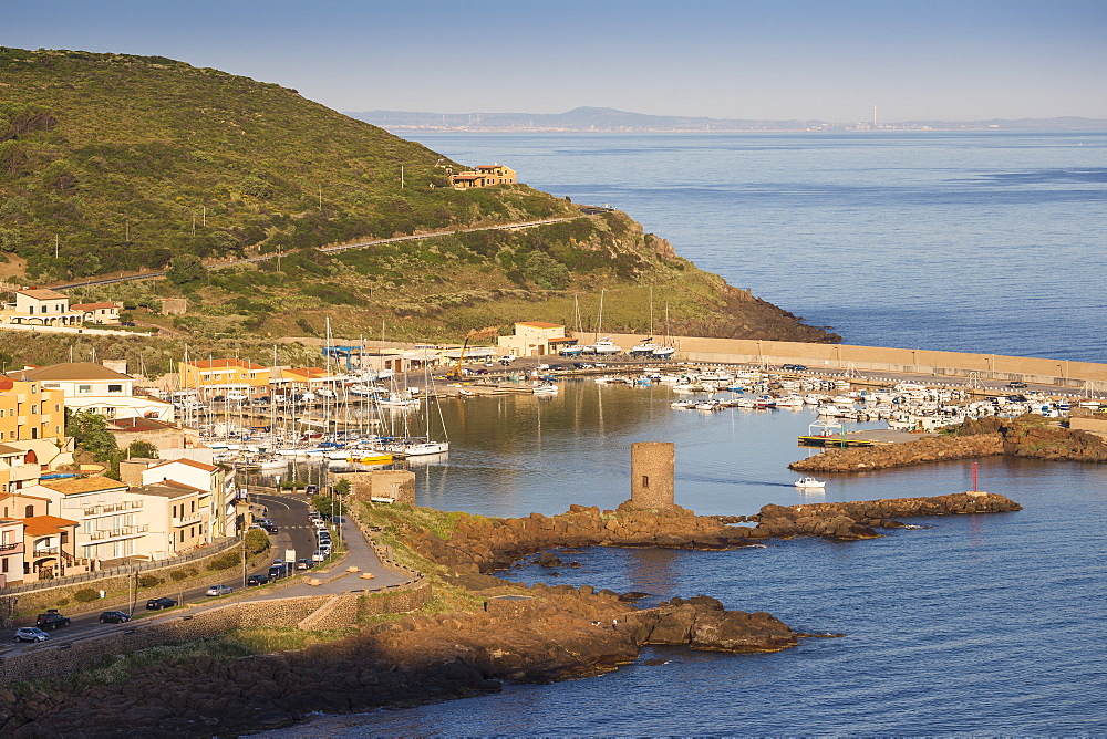 View towards marina, Castelsardo, Sassari Province, Sardinia, Italy, Mediterranean, Europe