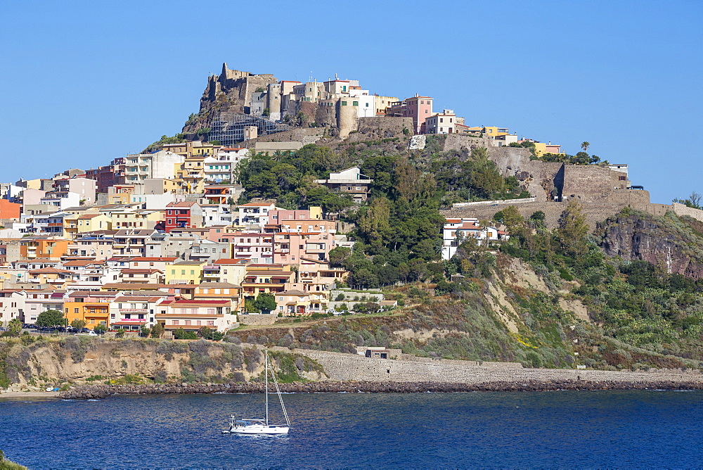 View towards ancient castle, Castelsardo, Sassari Province, Sardinia, Italy, Mediterranean, Europe