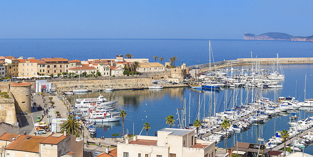 View of marina, Alghero, Sardinia, Italy, Mediterranean, Europe