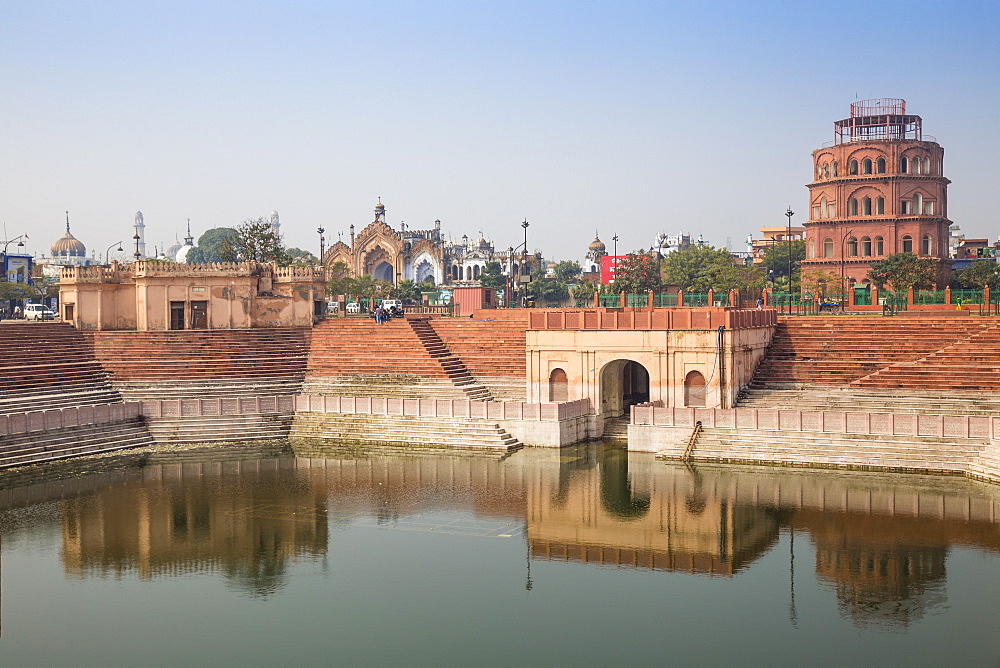 Hussainabad pond and Satkhanda watchtower, Lucknow, Uttar Pradesh, India, Asia