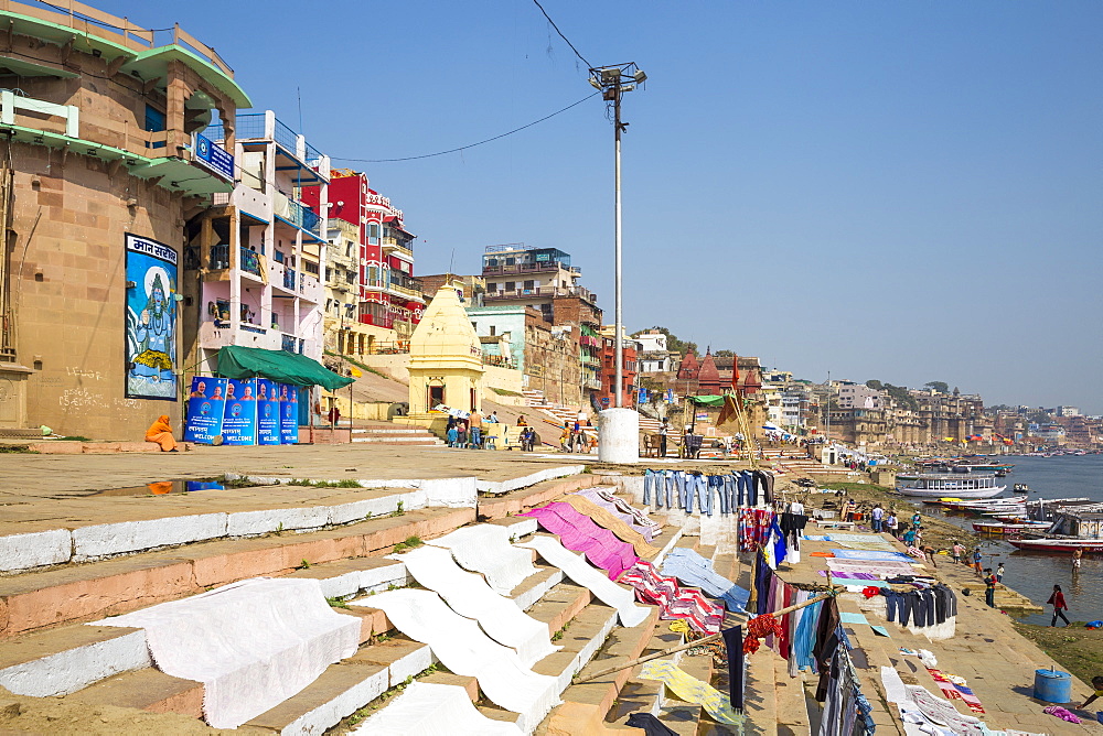 View of Varanasi and Ganges River, Varanasi, Uttar Pradesh, India, Asia