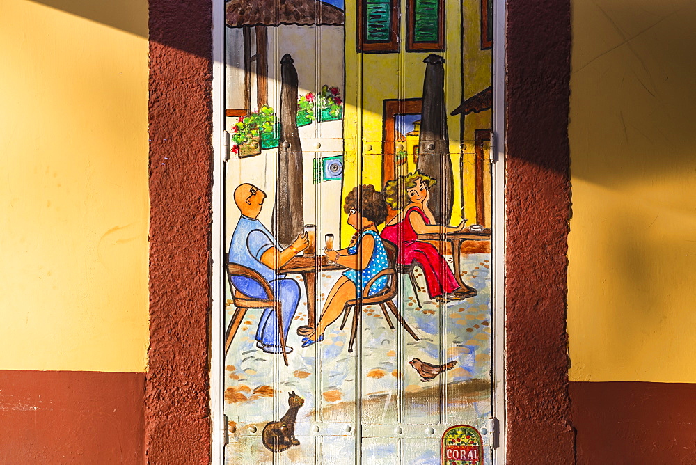 Painted doors in Rue Da Santa Maria, Funchal, Madeira, Portugal, Atlantic, Europe