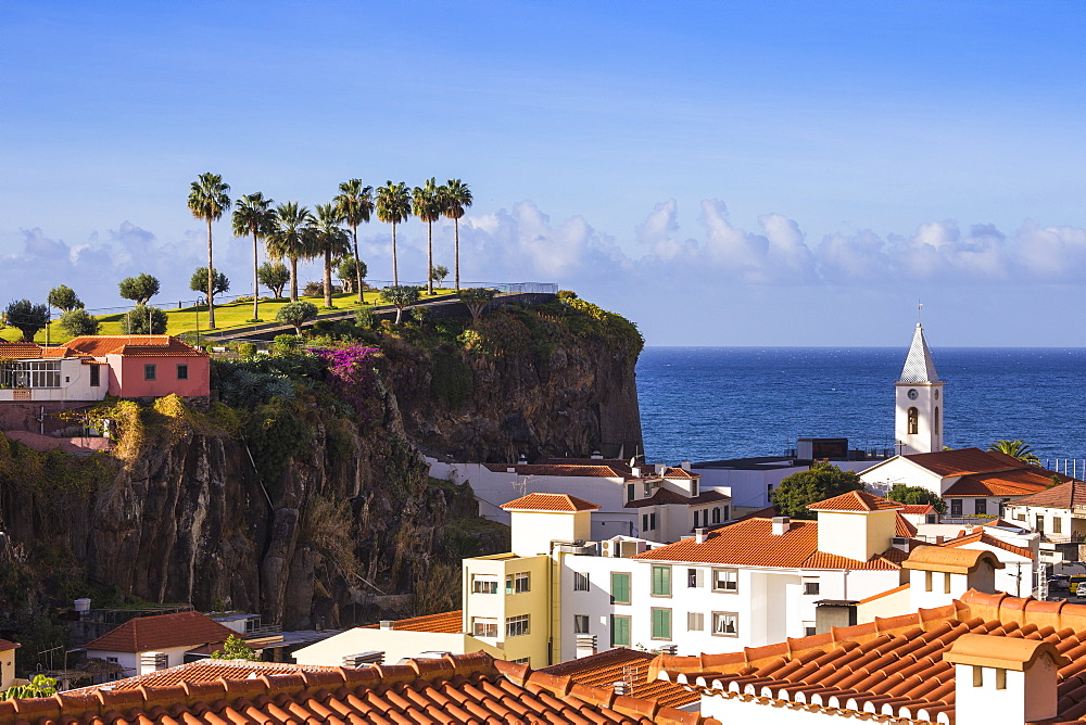 View of Camara de Lobos beneath Ilheu gardens, Funchal, Madeira, Portugal, Atlantic, Europe