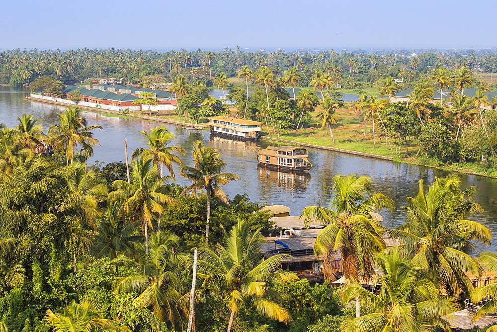 Houseboats on Backwaters, Alappuzha (Alleppey), Kerala, India, Asia