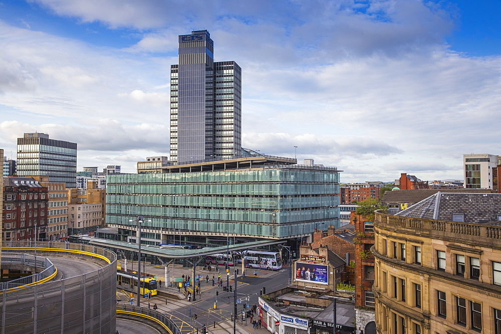 View looking over Arndale car park towards Studehill interchange, Manchester, England, United Kingdom, Europe