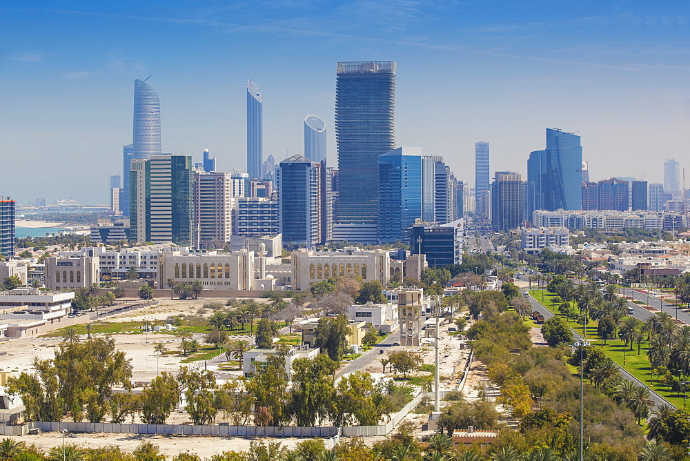 View of city skyline, Abu Dhabi, United Arab Emirates, Middle East