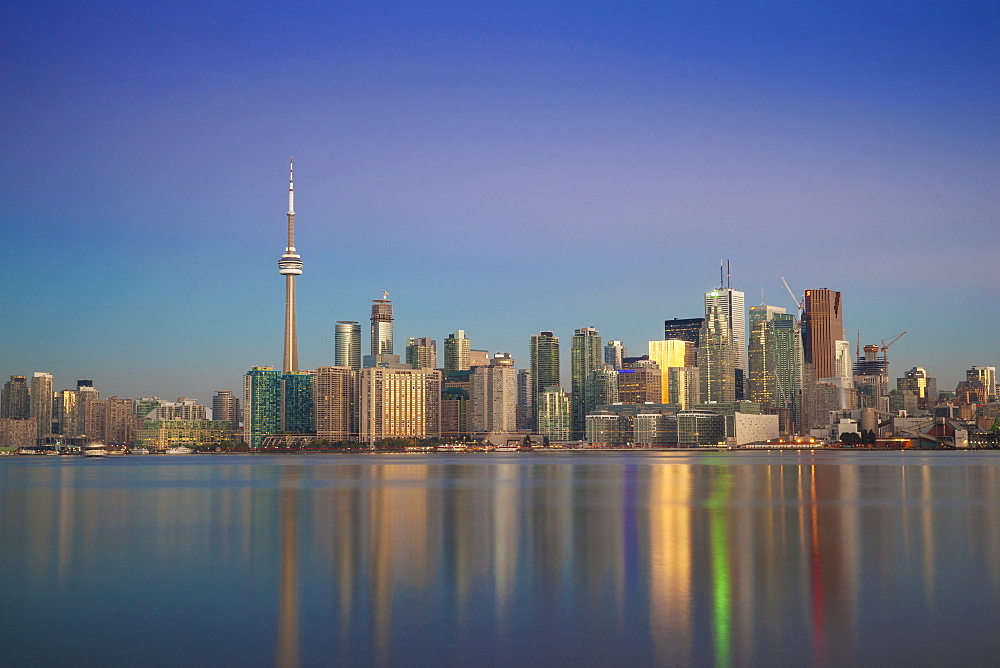 View of CN Tower and city skyline, Toronto, Ontario, Canada, North America