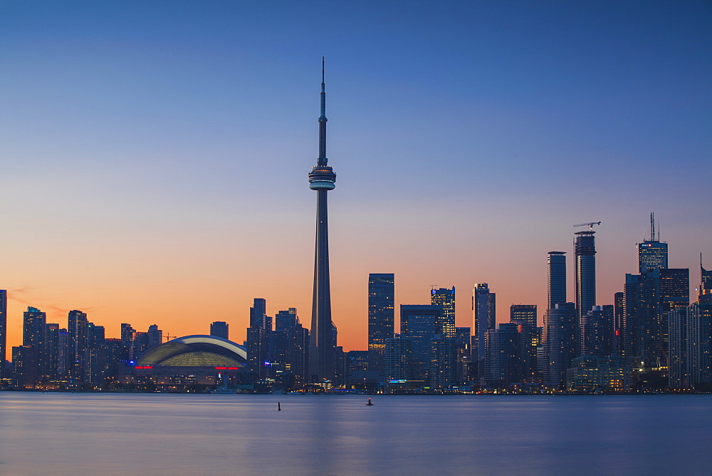 View of CN Tower and city skyline, Toronto, Ontario, Canada, North America