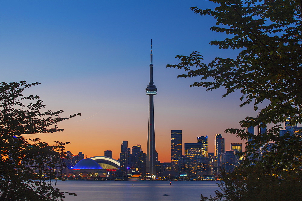 View of CN Tower and city skyline, Toronto, Ontario, Canada, North America