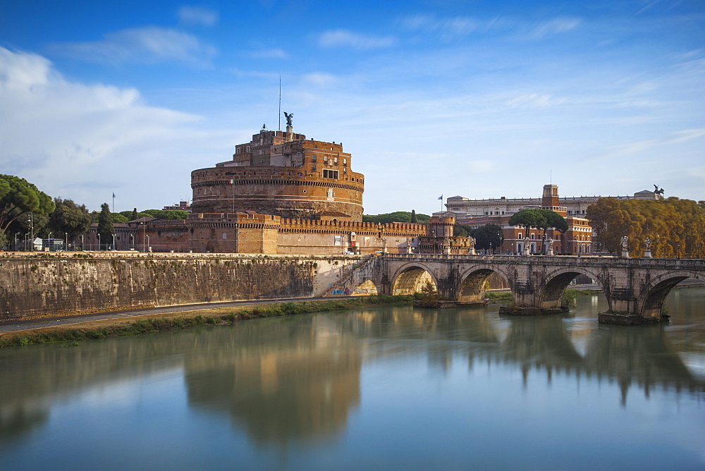 View of St. Angelo bridge over the River Tiber, and Castle St. Angelo (Hadrian's Mausoleum), Rome, Lazio, Italy, Europe