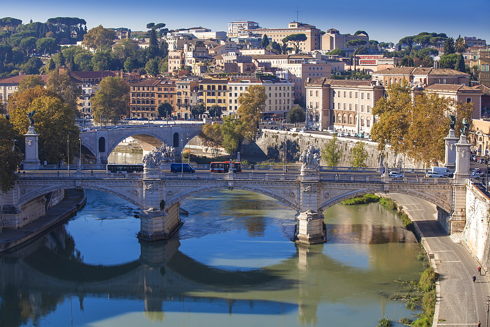 View looking over Vittorio Emanuele II Bridge, Rome, Lazio, Italy, Europe