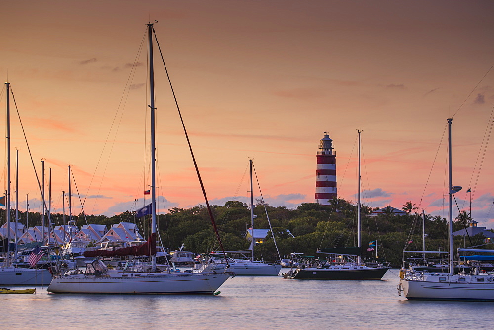 Elbow Reef Lighthouse, the last kerosene burning manned lighthouse in the world, Hope Town, Elbow Cay, Abaco Islands, Bahamas, West Indies, Central America