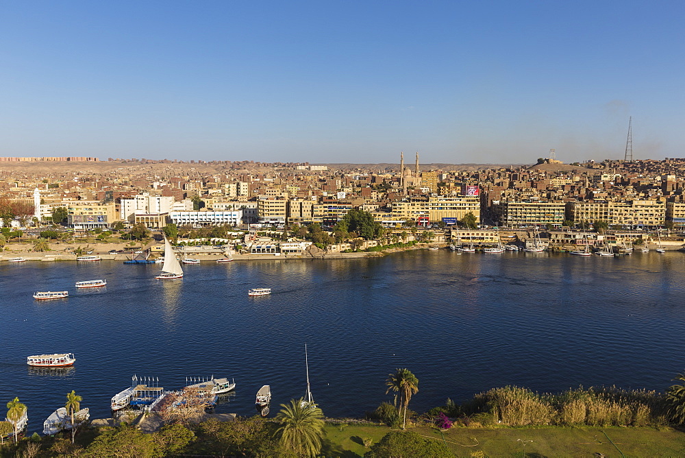 View of Aswan and River Nile, Aswan, Upper Egypt, Egypt, North Africa, Africa