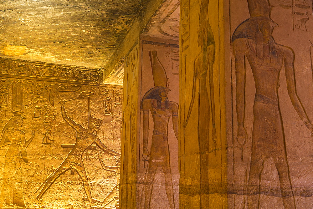 Mural reliefs in the hypostyle hall, The small temple, dedicated to Nefertari, Abu Simbel, UNESCO World Heritage Site, Egypt, North Africa, Africa