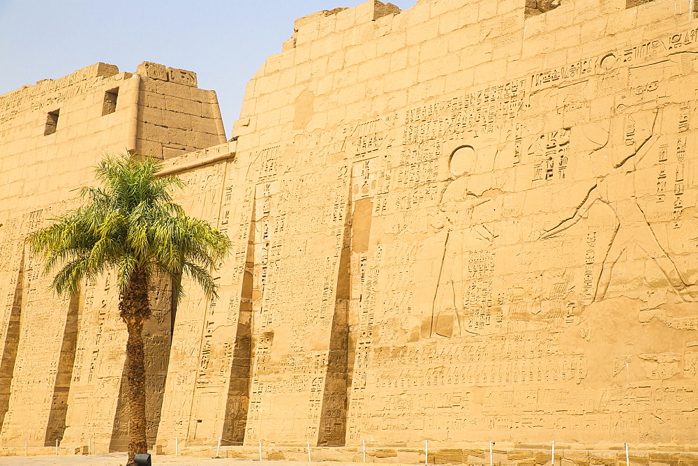 Pylon I, Temple of Ramesses III at Medinet Habu, West Bank, UNESCO World Heritage Site, Luxor, Egypt, North Africa, Africa