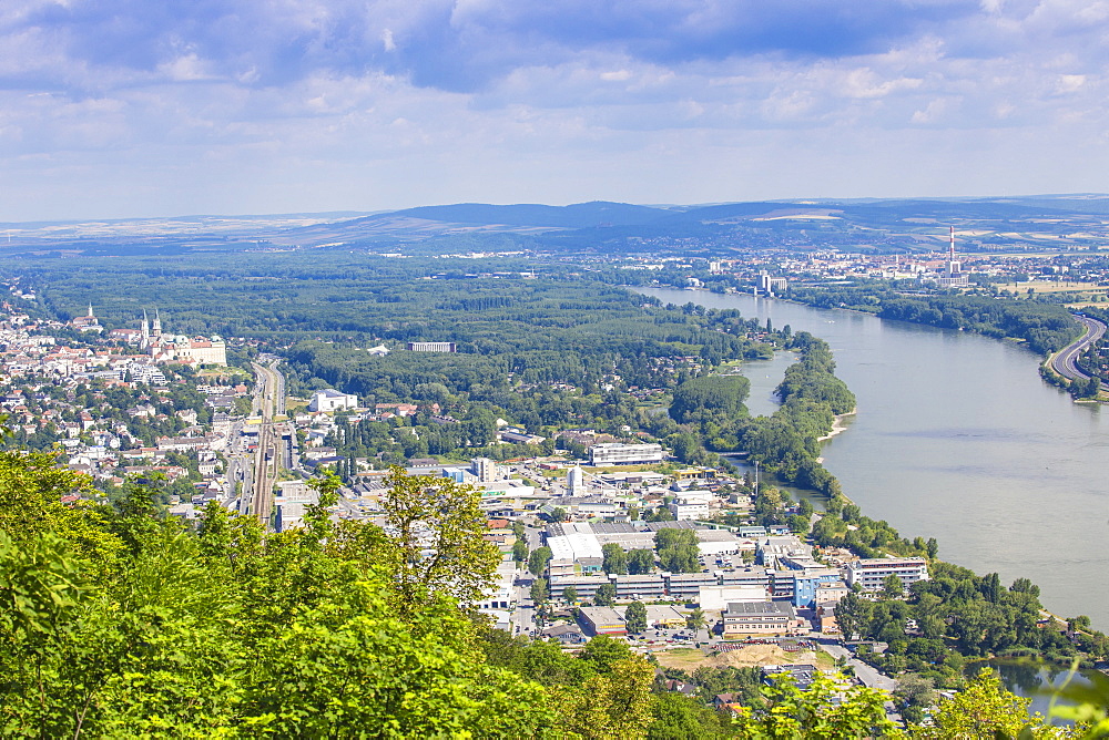 View of the River Danube and Vienna, Austria, Europe