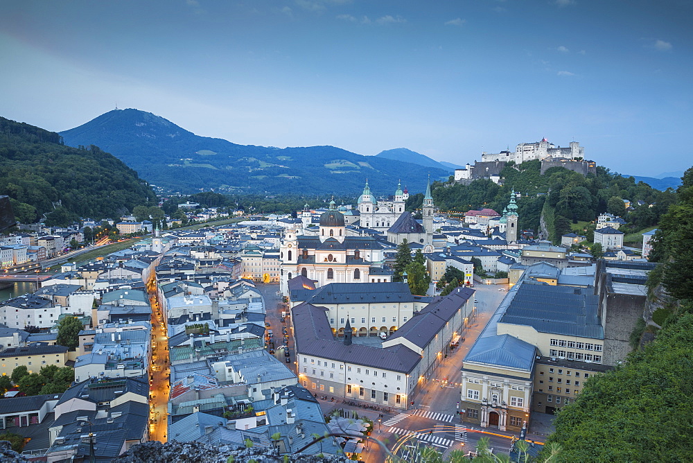 View of Hohensalzburg Castle above The Old City, UNESCO World Heritage Site, Salzburg, Austria, Europe