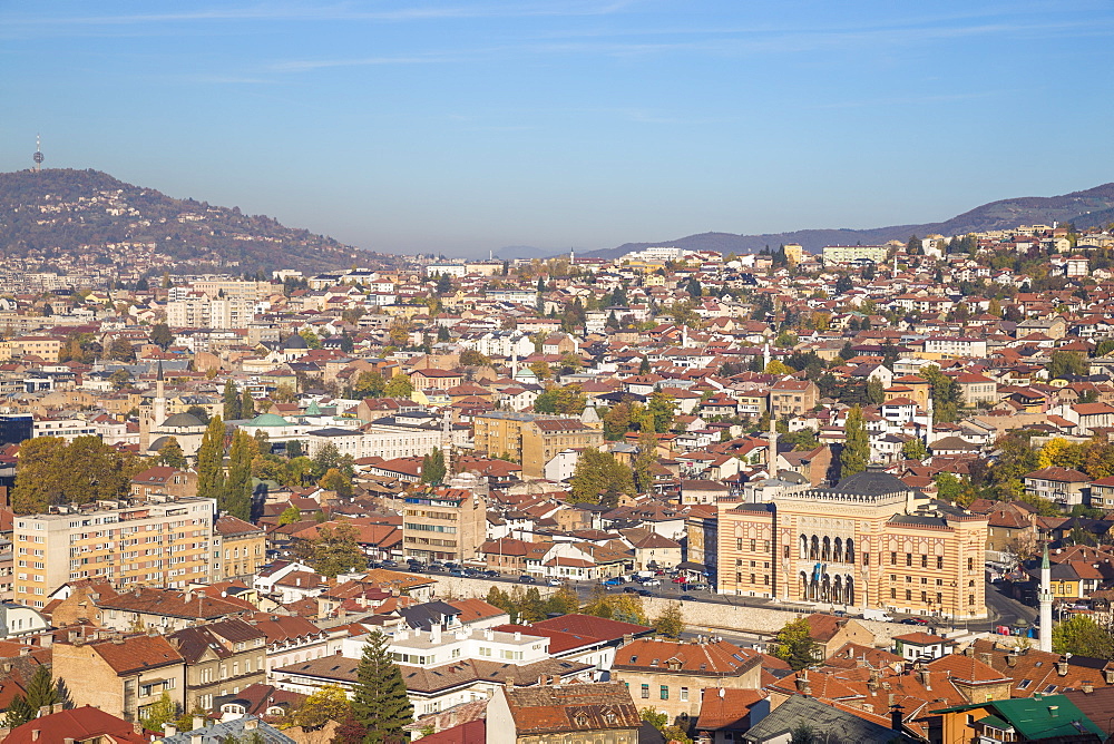 View of City looking towards City Hall, Sarajevo, Bosnia and Herzegovina, Europe