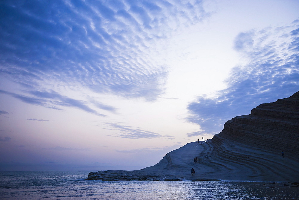 Scala dei Turchi, clouds reflecting the shape of The Turkish Staircase at sunset, Realmonte, Agrigento, Sicily, Italy, Mediterranean, Europe 