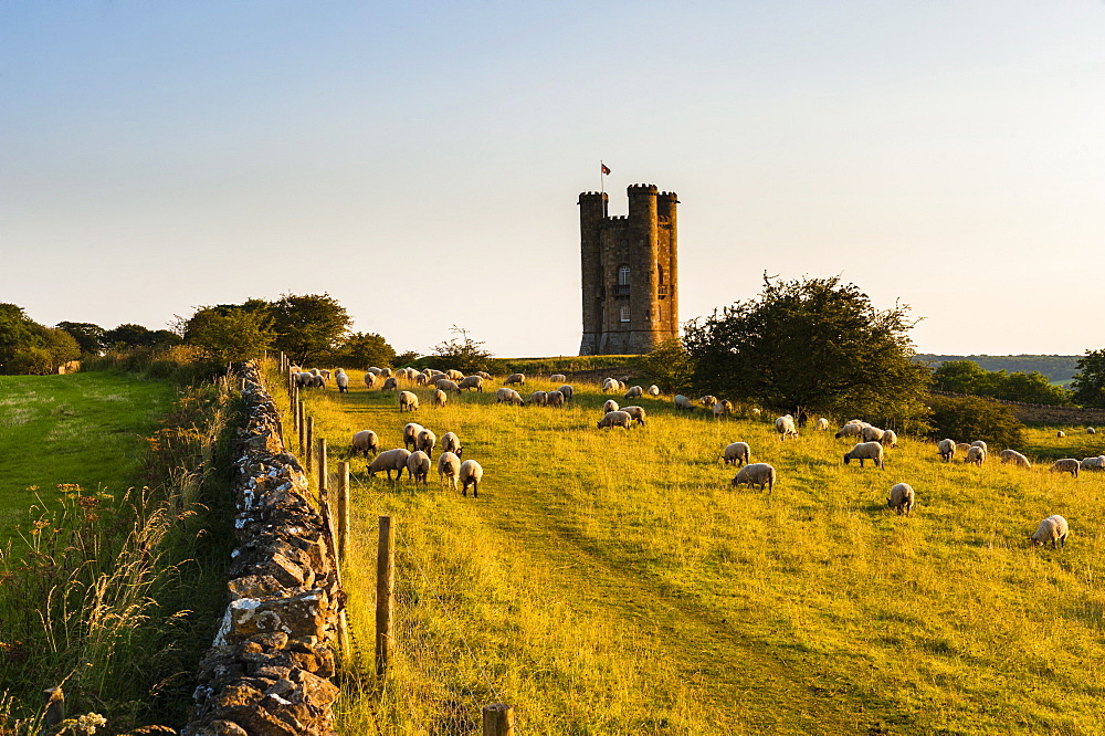 Broadway Tower at sunset, a National Trust property at Broadway, The Cotswolds, Gloucestershire, England, United Kingdom, Europe 