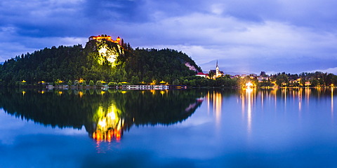 Light reflections in Lake Bled, Julian Alps, Gorenjska, Slovenia, Europe