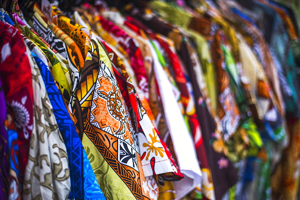 Hawaiian shirts for sale at Rarotonga Saturday Market (Punanga Nui Market), Avarua Town, Cook Islands, South Pacific, Pacific