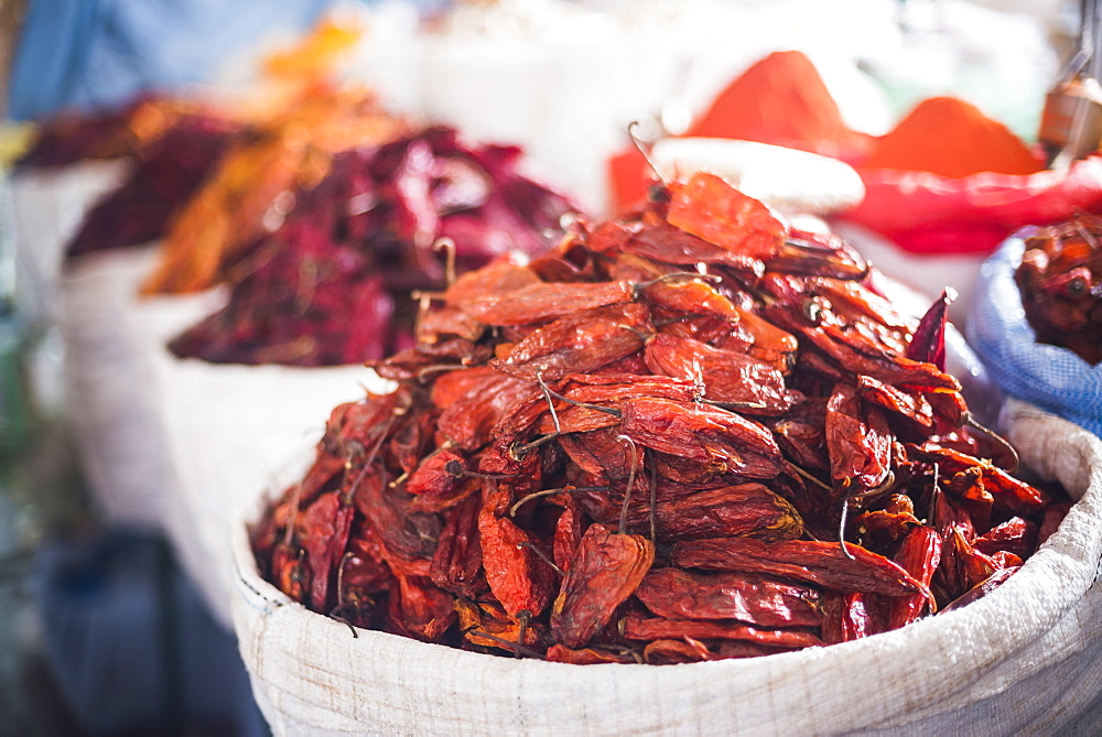 Chili peppers, Campesino Market (Mercado Campesino), Sucre, Bolivia, South America