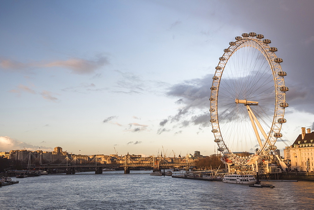 The London Eye at sunset (Millennium Wheel), South Bank, London, England, United Kingdom, Europe