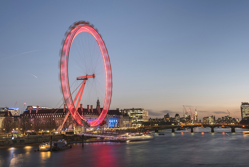 The London Eye at night seen from Golden Jubilee Bridge, London, England, United Kingdom, Europe