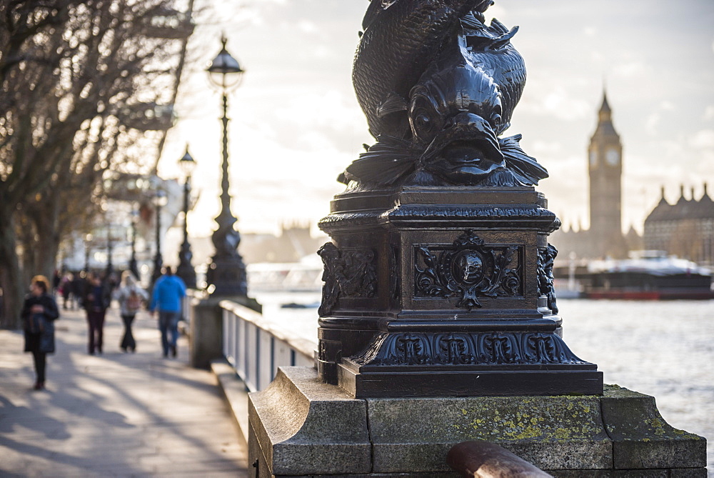 Dolphin lamp post, South Bank, London, England, United Kingdom, Europe