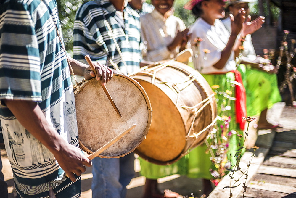 Drums and traditional music at Ambohimahasoa, Haute Matsiatra Region, Madagascar Central Highlands, Madagascar, Africa