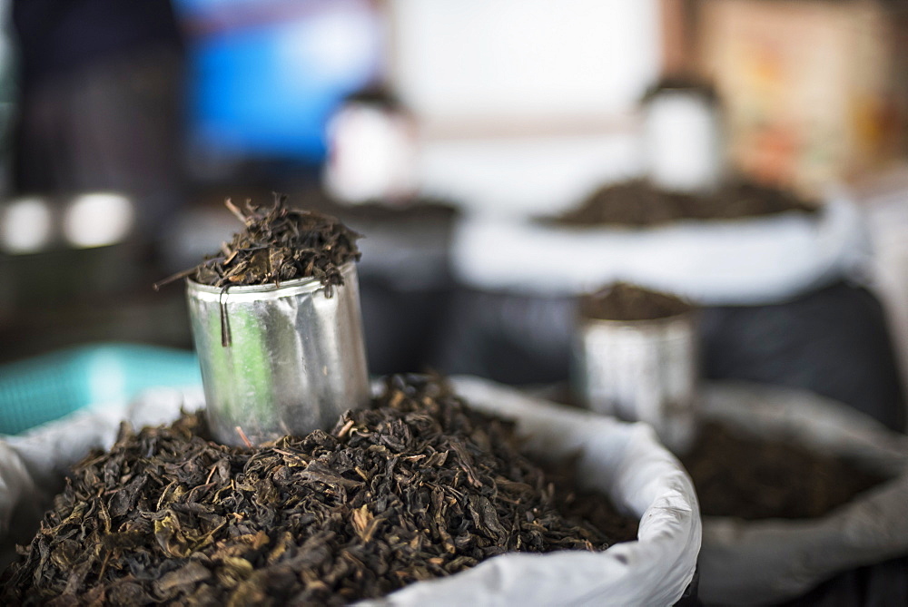 Tea leaves in Hpa An Morning Market, Kayin State (Karen State), Myanmar (Burma), Asia