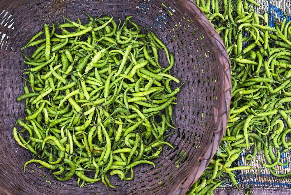 Green chillies in Hpa An Morning Market, Kayin State (Karen State), Myanmar (Burma), Asia