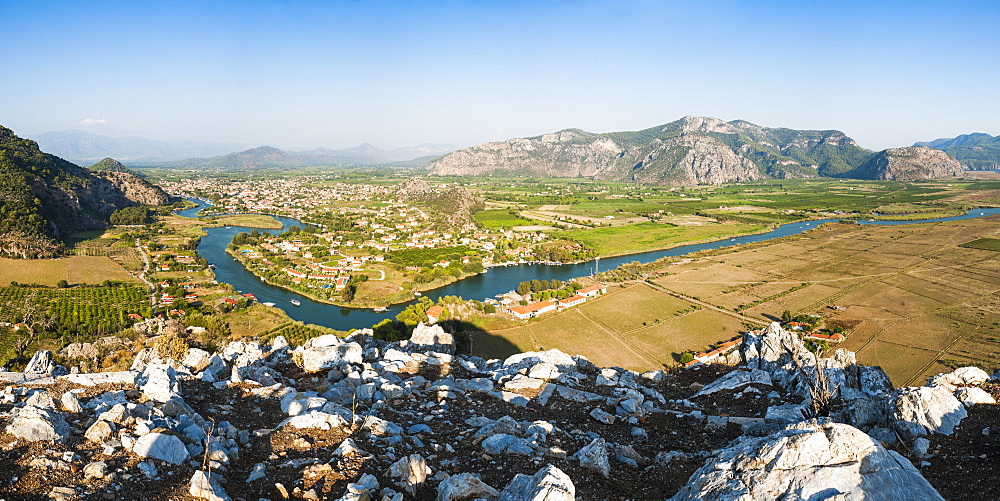 View over Dalyan River from the ancient ruins of Kaunos, Dalyan, Mugla Province, Anatolia, Turkey, Asia Minor, Eurasia